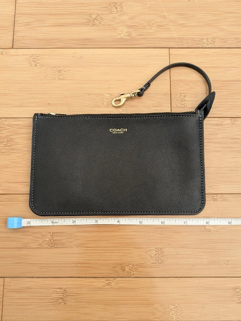Coach New York Black Natural Grain Leather Zip Pouch